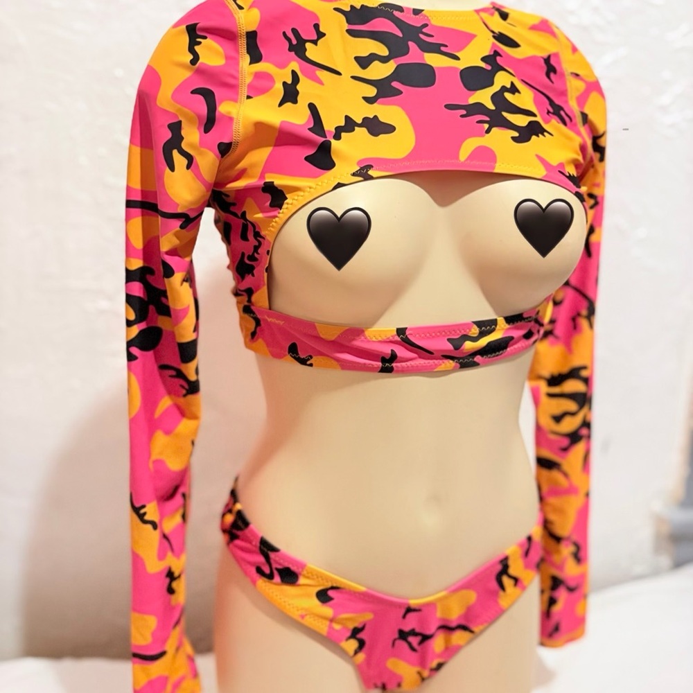 Vibrant Pink and Yellow Camo Bikini Set